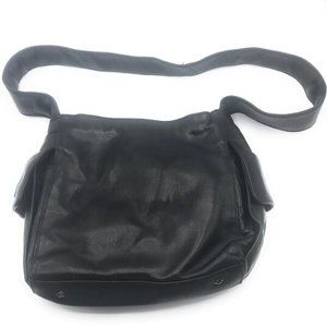Perlina Black Plain Leather Satchel Shoulder Bag